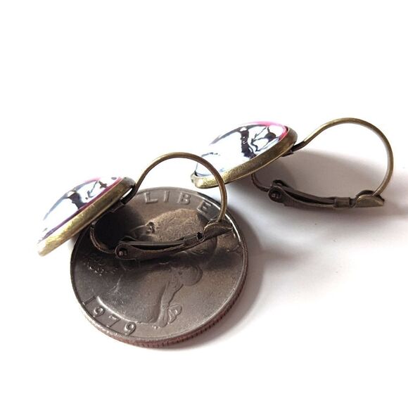 Bulldog Design Dog Print Round Fashion Earrings - Picture 6 of 7